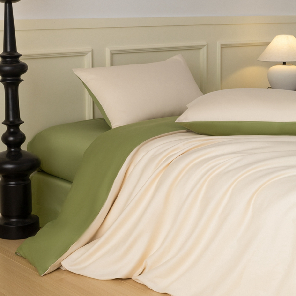 91家纺网 家纺一手货源 找家纺 秀色家纺 2026新款高端100pro新疆长绒棉床上四件套全棉纯棉四季纯色双拼高级感礼品团购四件套-米朵 米朵-奶昔白+山栀茶