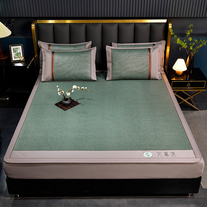 91家纺网 家纺一手货源 找家纺 小牛席业 2026新款加厚款-经典艾草养生席（床笠款） 艾草养生席-床笠款-墨绿