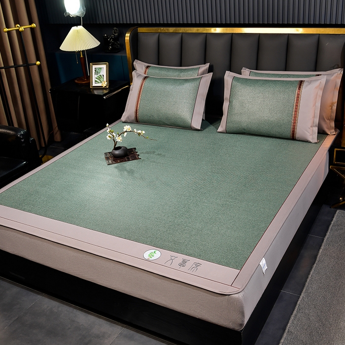 91家纺网 家纺一手货源 找家纺 小牛席业 2026新款加厚款-经典艾草养生席（床笠款） 艾草养生席-床笠款-墨绿