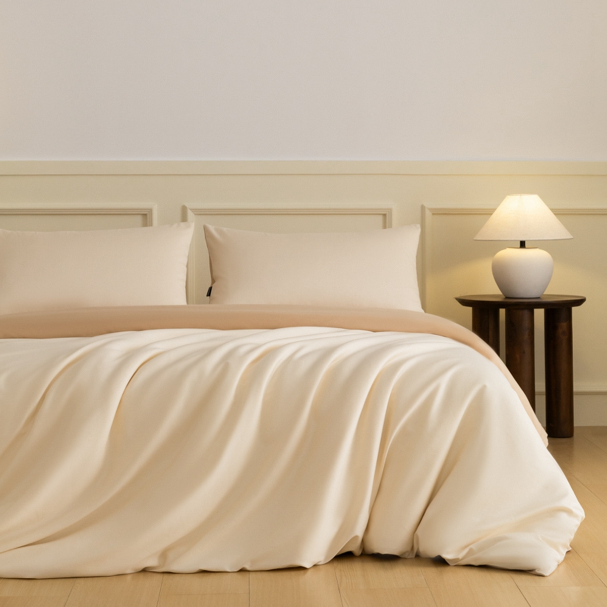 秀色家纺 2026新款高端100pro新疆长绒棉床上四件套全棉纯棉四季纯色双拼高级感礼品团购四件套-米朵 米朵-奶油香槟金