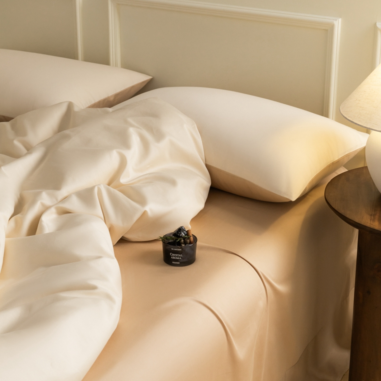 91家纺网 家纺一手货源 找家纺 秀色家纺 2026新款高端100pro新疆长绒棉床上四件套全棉纯棉四季纯色双拼高级感礼品团购四件套-米朵 米朵-奶油香槟金