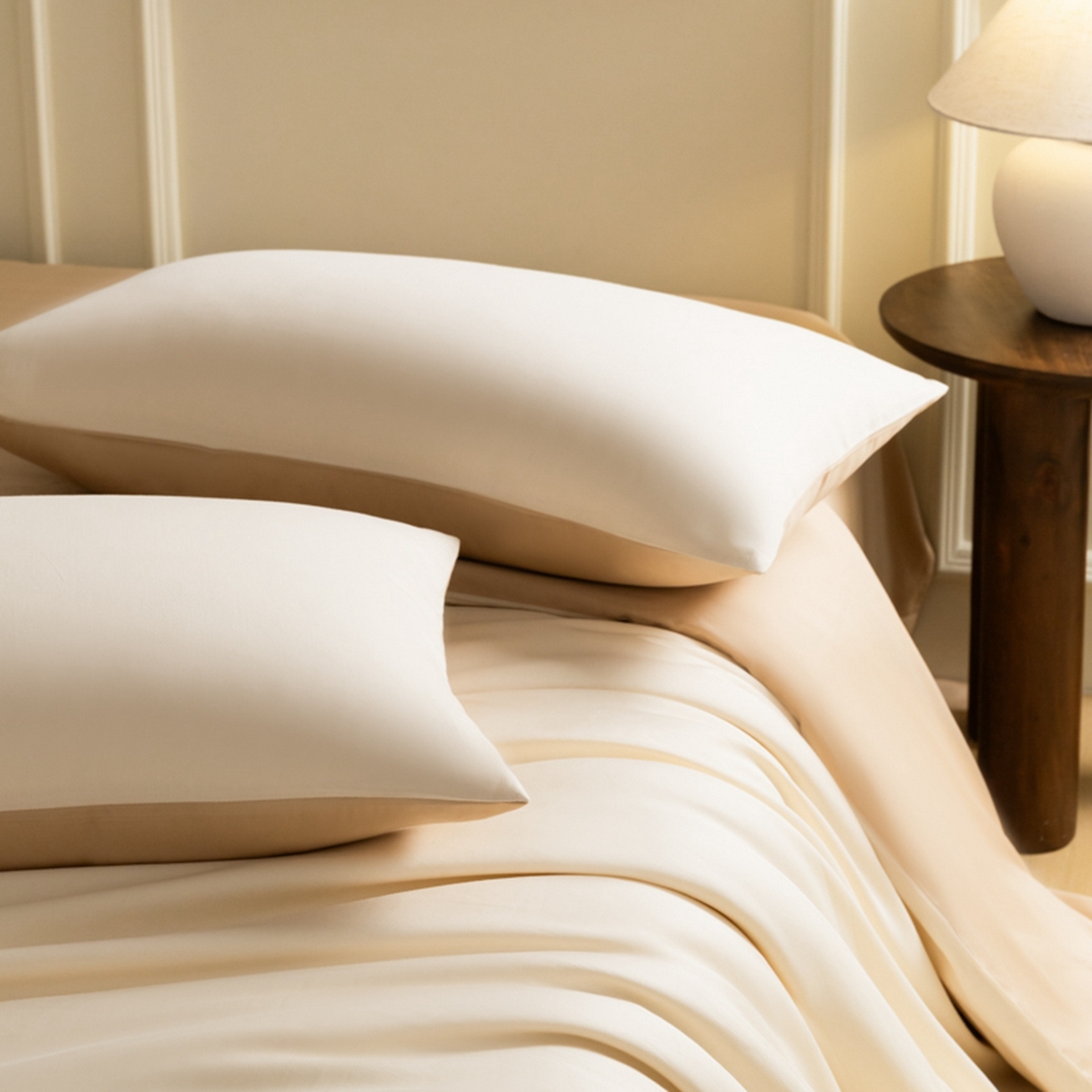 91家纺网 家纺一手货源 找家纺 秀色家纺 2026新款高端100pro新疆长绒棉床上四件套全棉纯棉四季纯色双拼高级感礼品团购四件套-米朵 米朵-奶油香槟金