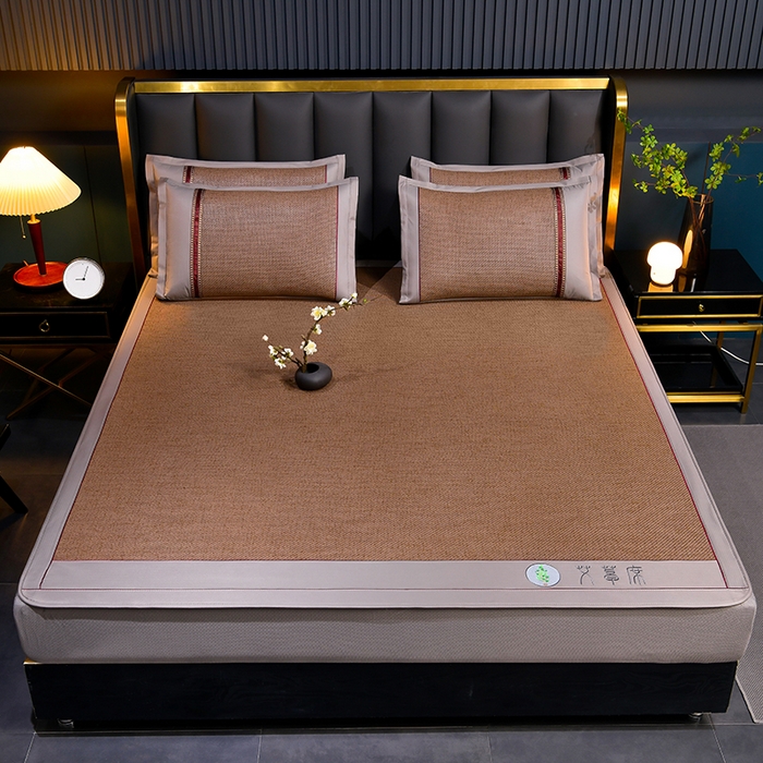 91家纺网 家纺一手货源 找家纺 小牛席业 2026新款加厚款-经典艾草养生席（床笠款） 艾草养生席-床笠款-浅咖