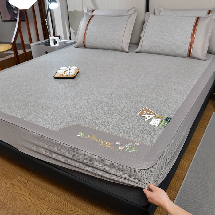 91家纺网 家纺一手货源 找家纺 小牛席业 2026新款加厚款-艾草清新养生席（床笠款） 加厚款-艾草清香养生（床笠款）-灰色