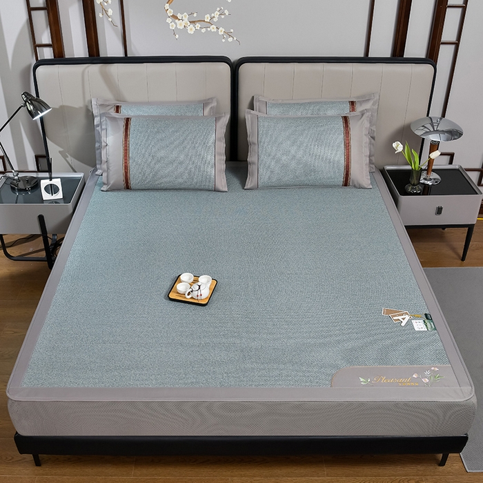 91家纺网 家纺一手货源 找家纺 小牛席业 2026新款加厚款-艾草清新养生席（床笠款） 加厚款-艾草清香养生（床笠款）-冰蓝