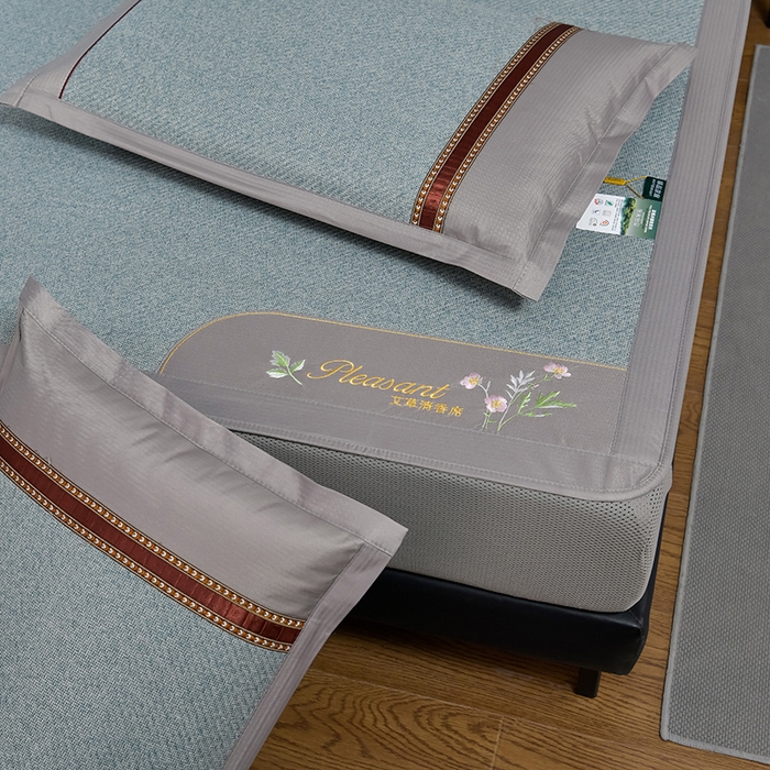 91家纺网 家纺一手货源 找家纺 小牛席业 2026新款加厚款-艾草清新养生席（床笠款） 加厚款-艾草清香养生（床笠款）-冰蓝