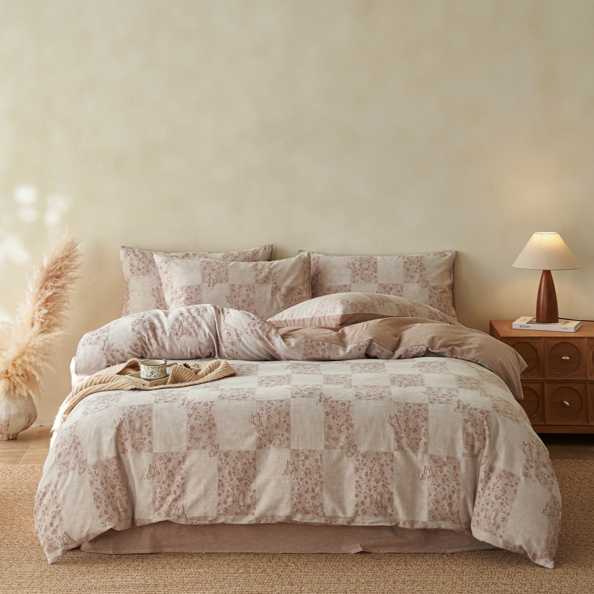 91家纺网 家纺一手货源 找家纺 如一 2026新款色织提花全棉水洗棉四件套第三批 蝶漫-咖