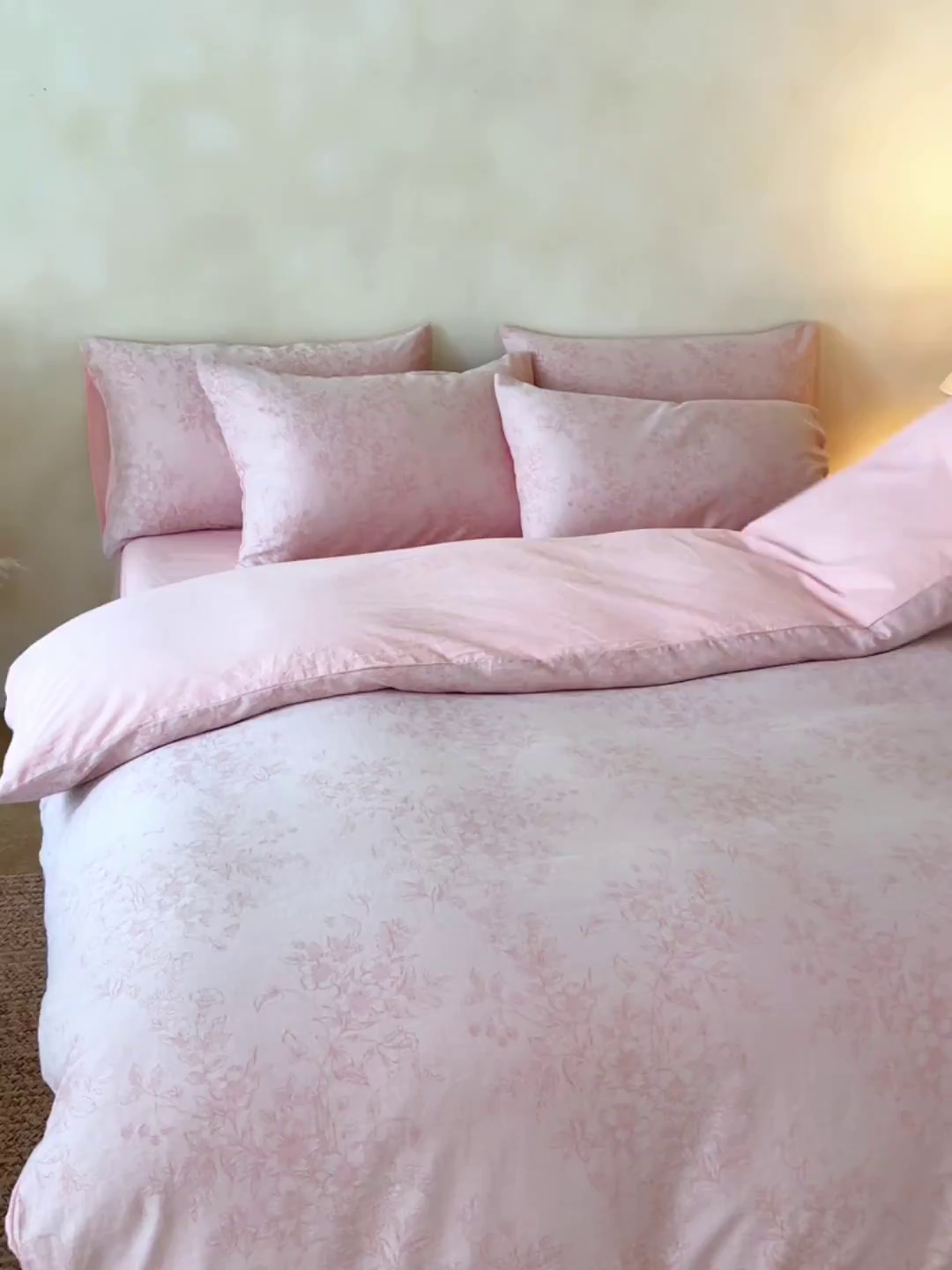 91家纺网 家纺一手货源 找家纺 如一 2026新款色织提花全棉水洗棉四件套第三批 花忆-粉