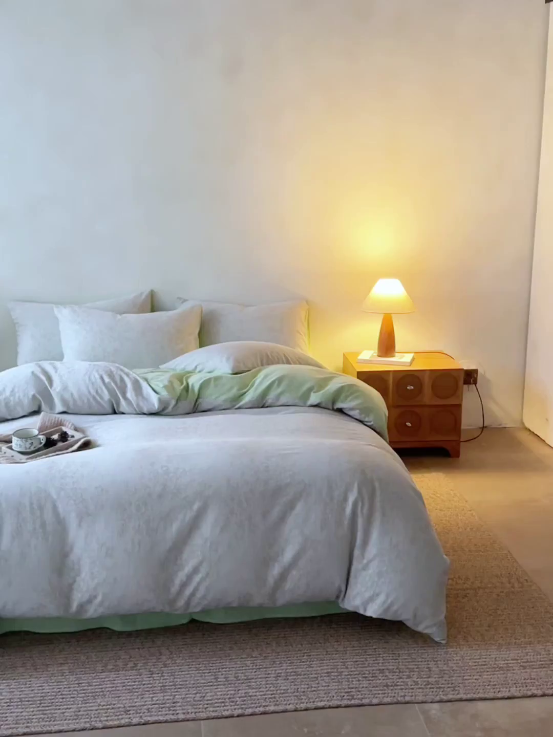 91家纺网 家纺一手货源 找家纺 如一 2026新款色织提花全棉水洗棉四件套第三批 花忆-绿