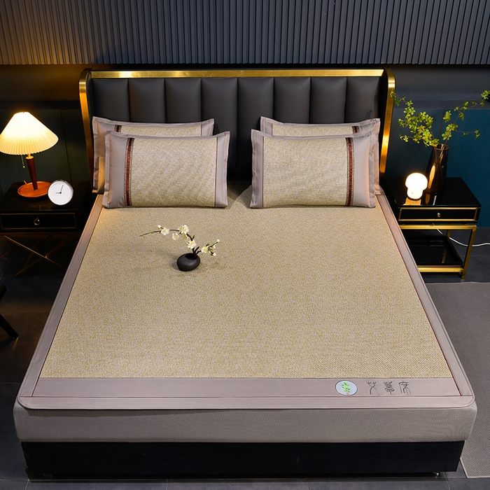 91家纺网 家纺一手货源 找家纺 小牛席业 2026新款加厚款-经典艾草养生席（床笠款） 艾草养生席-床笠款-亚麻