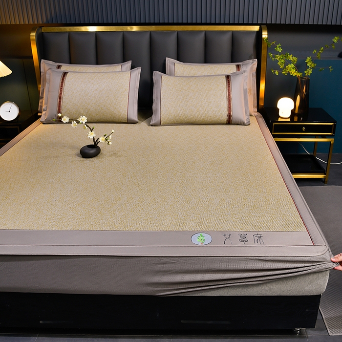 91家纺网 家纺一手货源 找家纺 小牛席业 2026新款加厚款-经典艾草养生席（床笠款） 艾草养生席-床笠款-亚麻