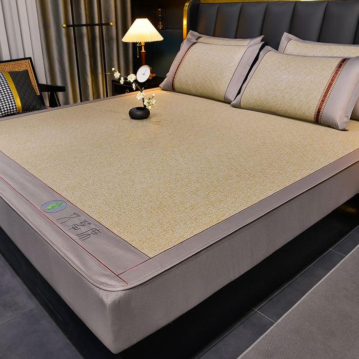 91家纺网 家纺一手货源 找家纺 小牛席业 2026新款加厚款-经典艾草养生席（床笠款） 艾草养生席-床笠款-亚麻