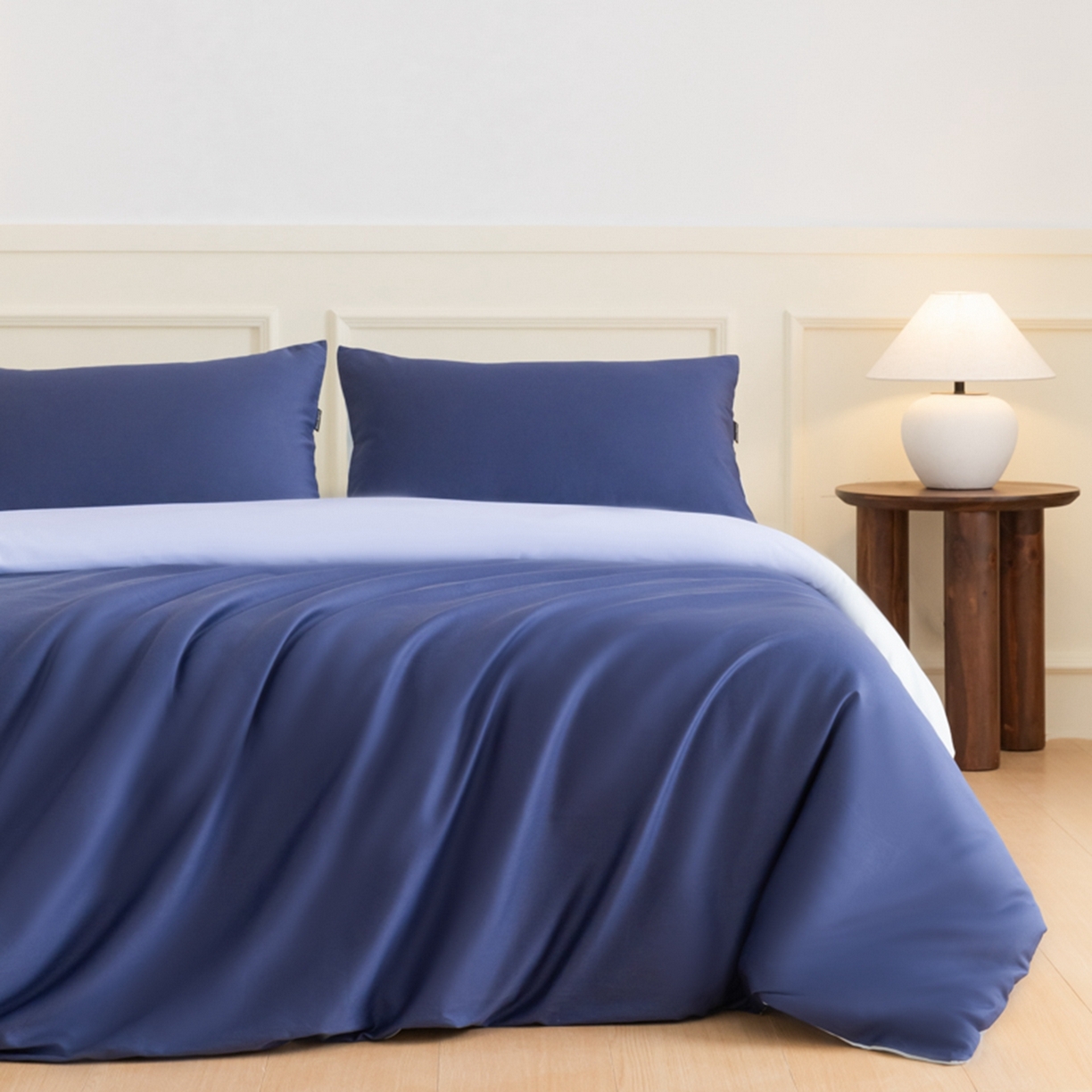 秀色家纺 2026新款高端100pro新疆长绒棉床上四件套全棉纯棉四季纯色双拼高级感礼品团购四件套-米朵 米朵-深空蓝+远山蓝