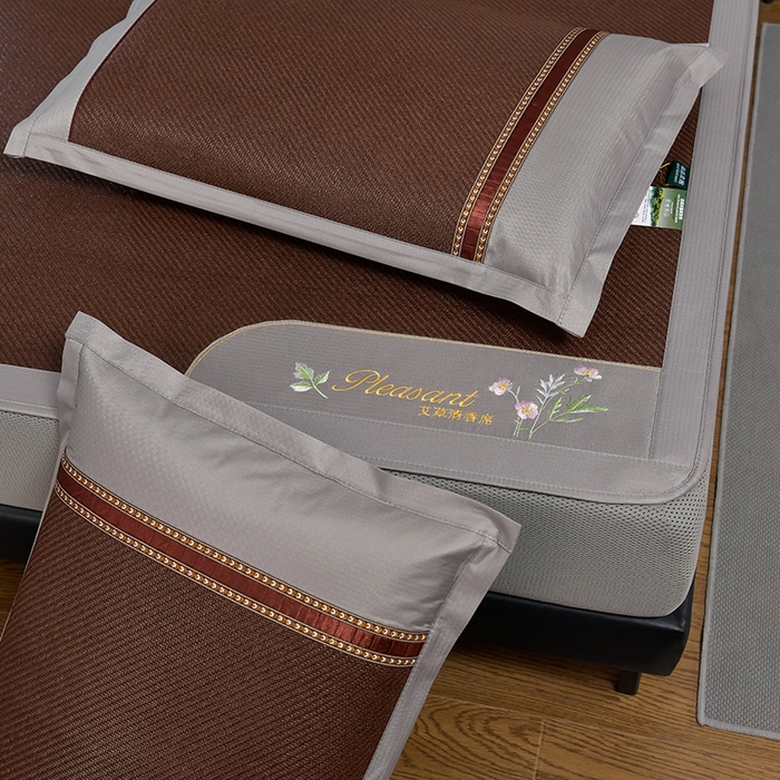 91家纺网 家纺一手货源 找家纺 小牛席业 2026新款加厚款-艾草清新养生席（床笠款） 加厚款-艾草清香养生（床笠款）-黑咖