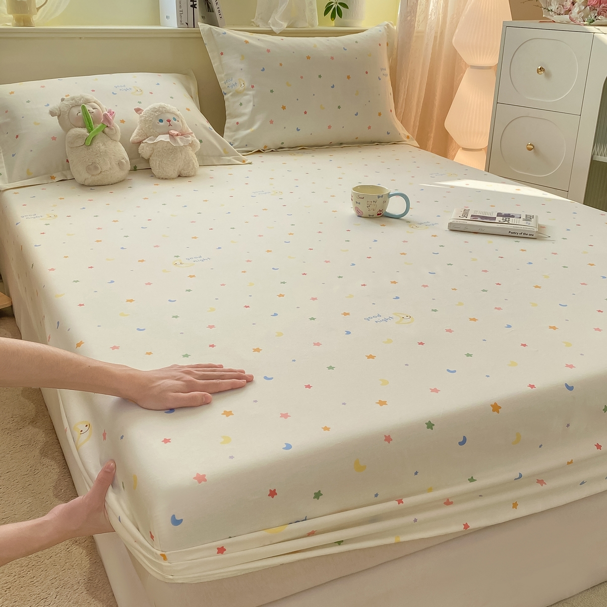 91家纺网 家纺一手货源 找家纺 女子家纺 2026新款全棉纯棉印花小清新系列单床笠单品床笠床笠单件 繁星