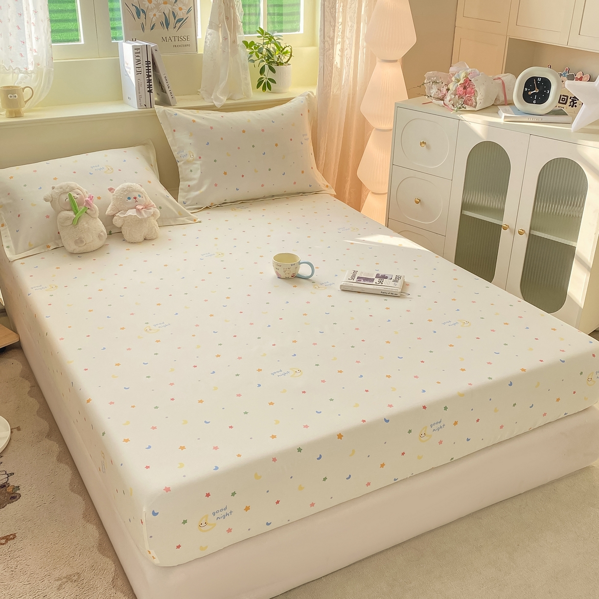 91家纺网 家纺一手货源 找家纺 女子家纺 2026新款全棉纯棉印花小清新系列单床笠单品床笠床笠单件 繁星