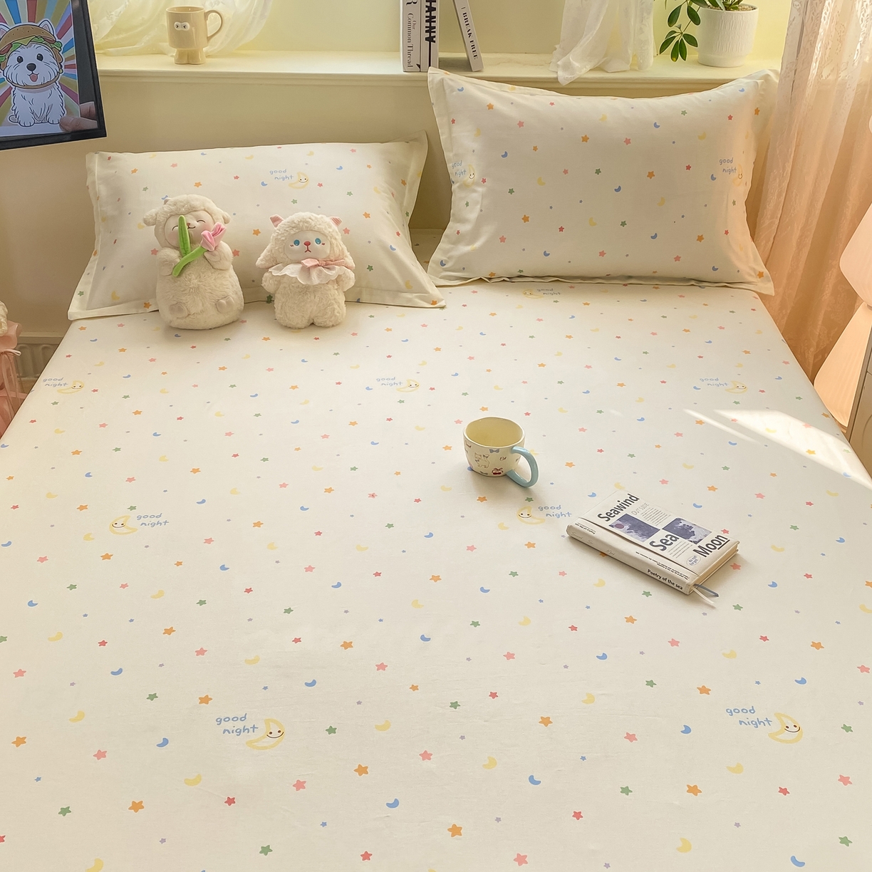 91家纺网 家纺一手货源 找家纺 女子家纺 2026新款全棉纯棉印花小清新系列单床笠单品床笠床笠单件 繁星