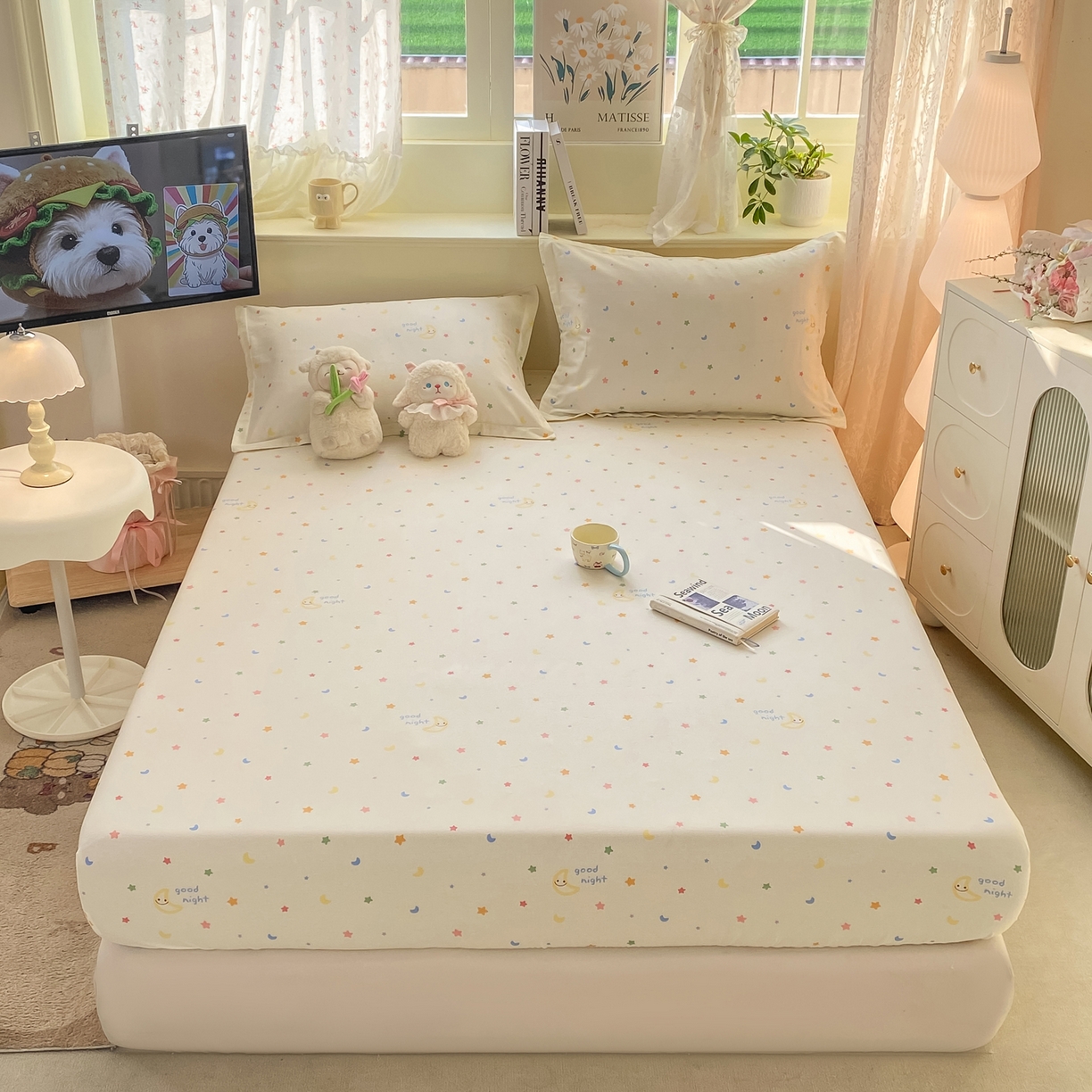 91家纺网 家纺一手货源 找家纺 女子家纺 2026新款全棉纯棉印花小清新系列单床笠单品床笠床笠单件 繁星