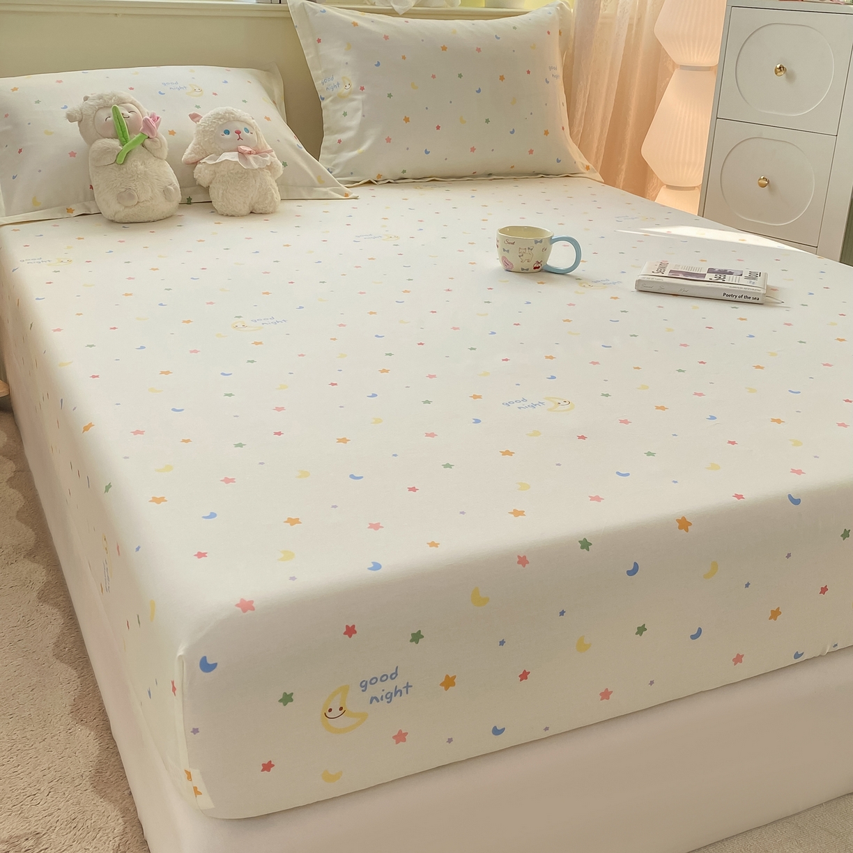 91家纺网 家纺一手货源 找家纺 女子家纺 2026新款全棉纯棉印花小清新系列单床笠单品床笠床笠单件 繁星