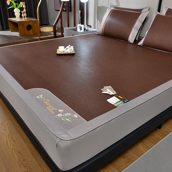 91家纺网 家纺一手货源 找家纺 小牛席业 2026新款加厚款-艾草清新养生席（床笠款） 加厚款-艾草清香养生（床笠款）-黑咖