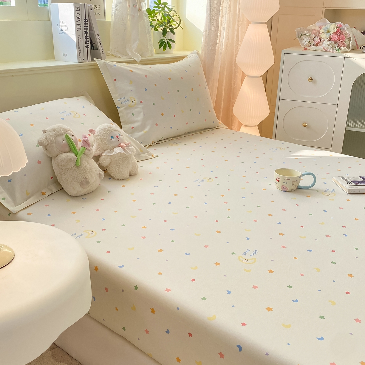 91家纺网 家纺一手货源 找家纺 女子家纺 2026新款全棉纯棉印花小清新系列单床笠单品床笠床笠单件 繁星