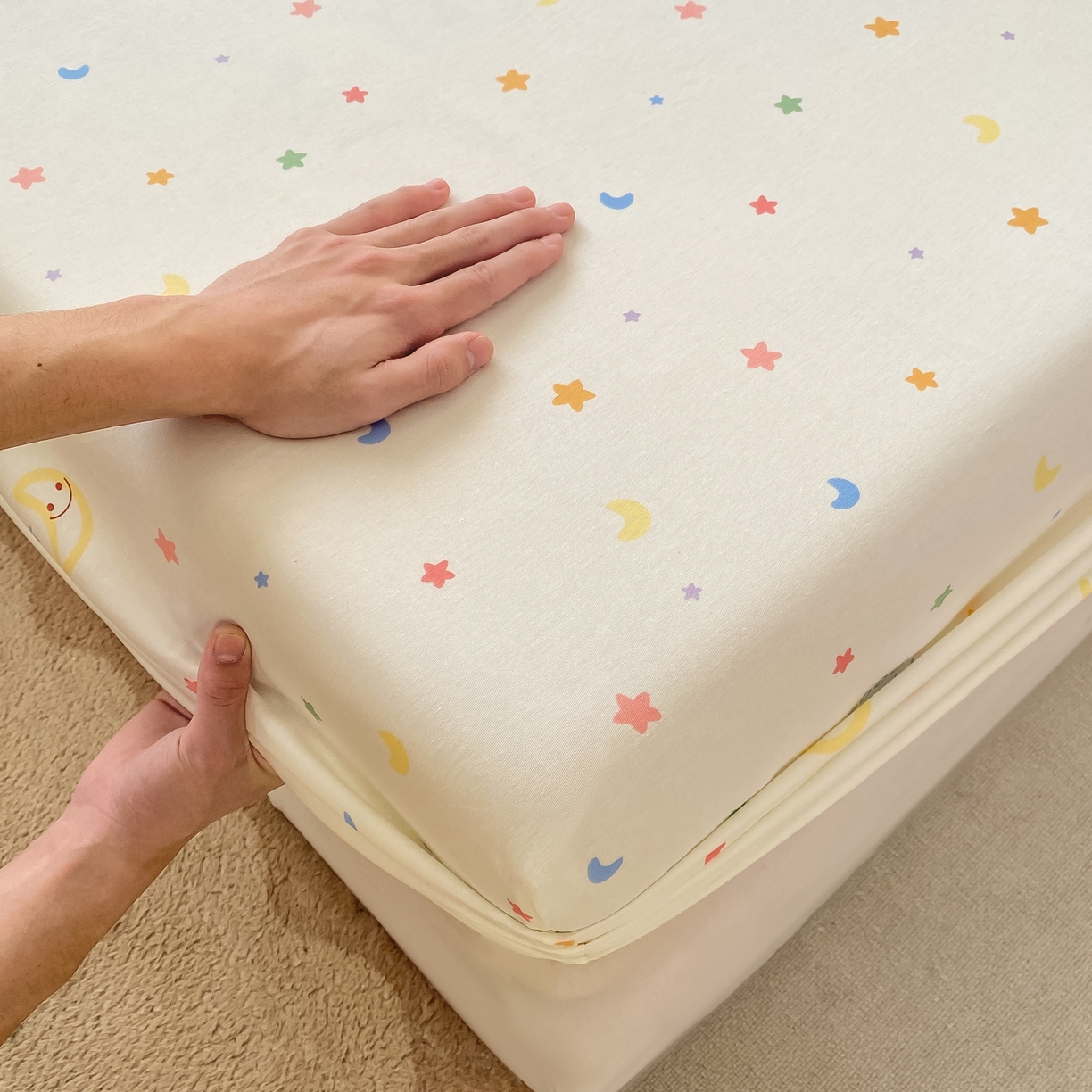 91家纺网 家纺一手货源 找家纺 女子家纺 2026新款全棉纯棉印花小清新系列单床笠单品床笠床笠单件 繁星