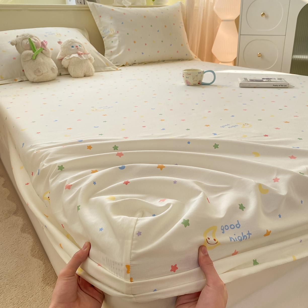 91家纺网 家纺一手货源 找家纺 女子家纺 2026新款全棉纯棉印花小清新系列单床笠单品床笠床笠单件 繁星