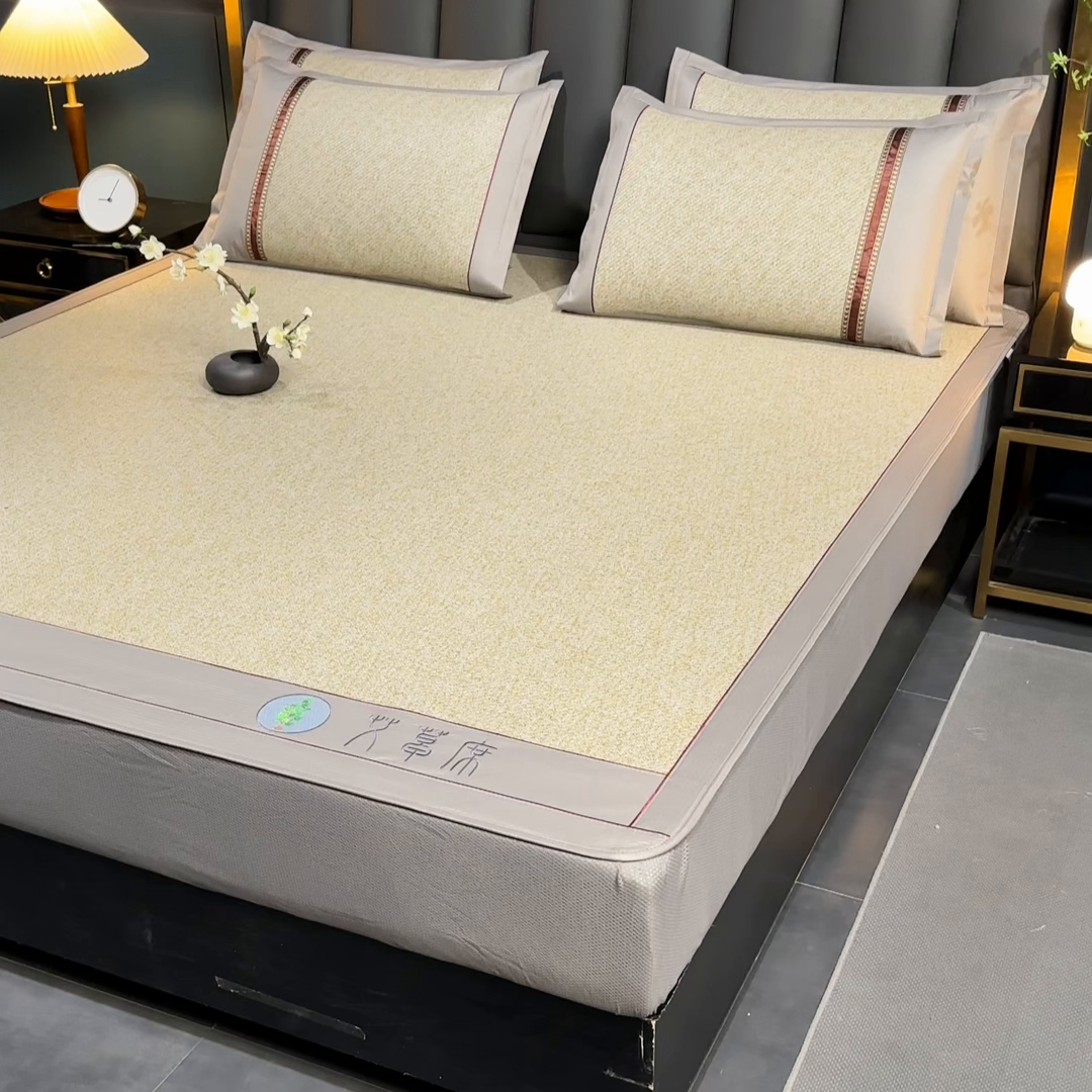 91家纺网 家纺一手货源 找家纺 小牛席业 2026新款加厚款-经典艾草养生席（床笠款） 艾草养生席-床笠款-亚麻