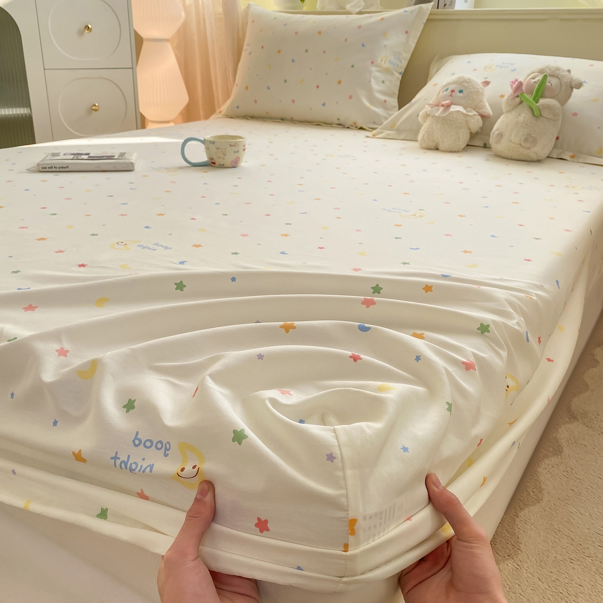 91家纺网 家纺一手货源 找家纺 女子家纺 2026新款全棉纯棉印花小清新系列单床笠单品床笠床笠单件 繁星