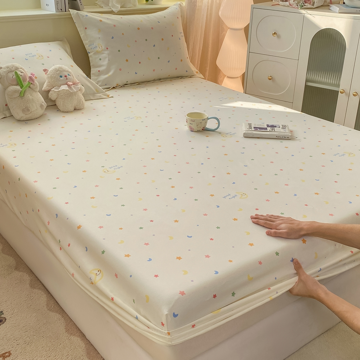 91家纺网 家纺一手货源 找家纺 女子家纺 2026新款全棉纯棉印花小清新系列单床笠单品床笠床笠单件 繁星