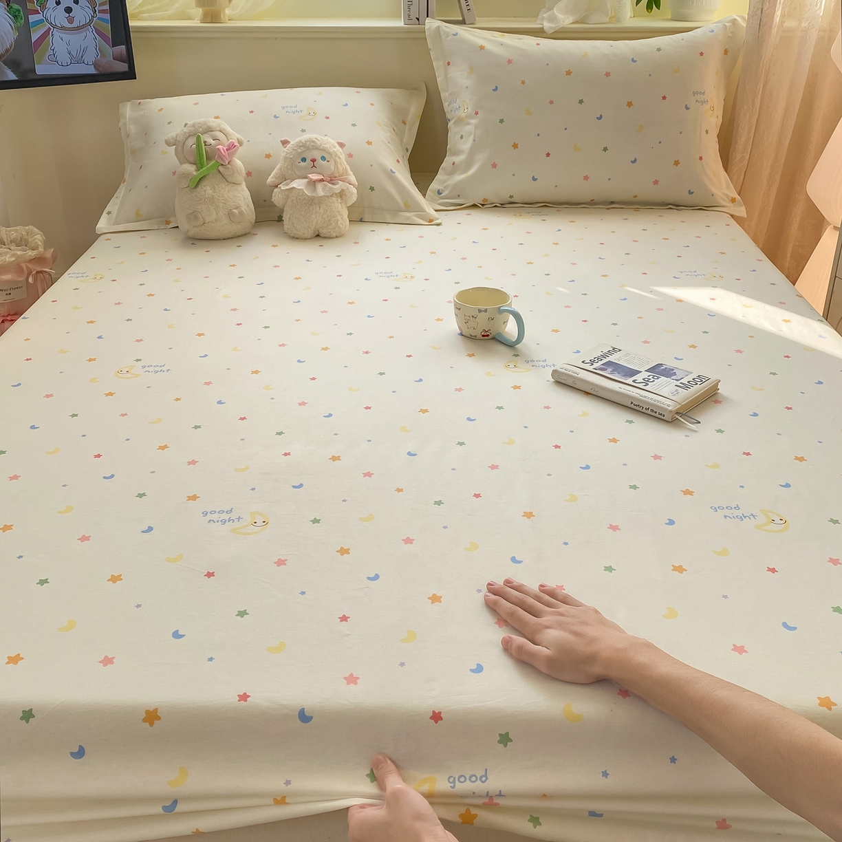 91家纺网 家纺一手货源 找家纺 女子家纺 2026新款全棉纯棉印花小清新系列单床笠单品床笠床笠单件 繁星