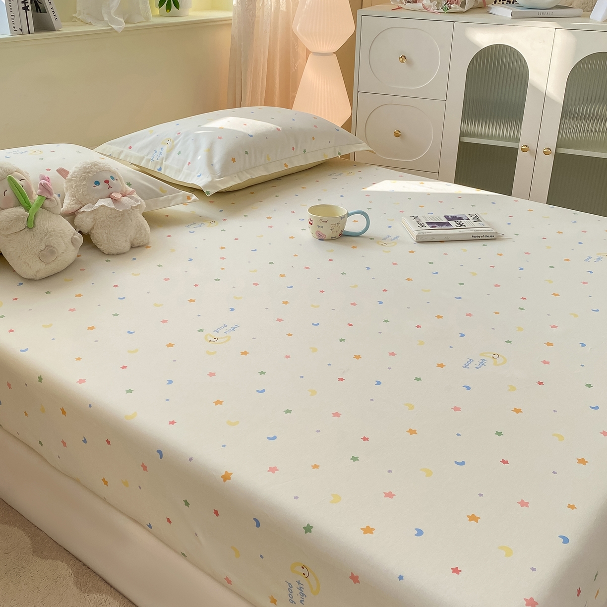 91家纺网 家纺一手货源 找家纺 女子家纺 2026新款全棉纯棉印花小清新系列单床笠单品床笠床笠单件 繁星