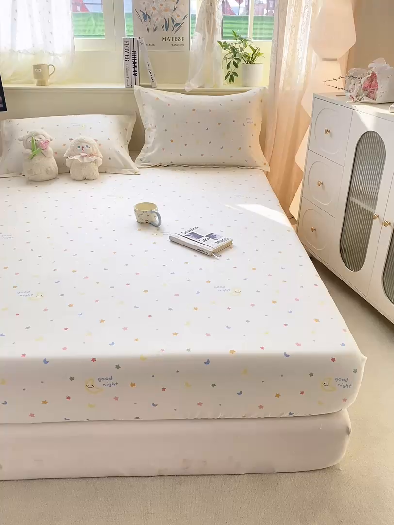 91家纺网 家纺一手货源 找家纺 女子家纺 2026新款全棉纯棉印花小清新系列单床笠单品床笠床笠单件 繁星