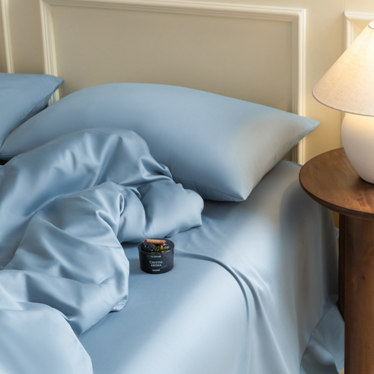 91家纺网 家纺一手货源 找家纺 秀色家纺 2026新款高端100pro新疆长绒棉床上四件套全棉纯棉四季纯色双拼高级感礼品团购四件套-米朵 米朵-天空蓝