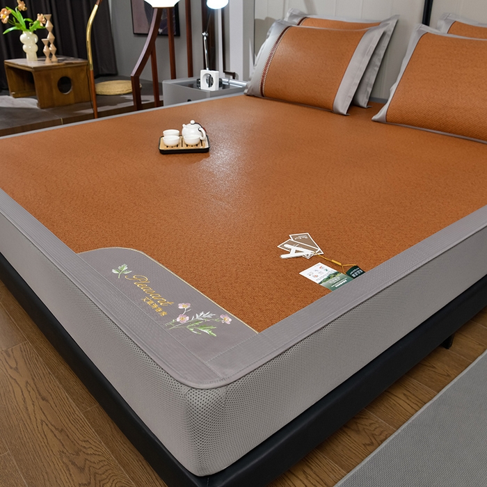 91家纺网 家纺一手货源 找家纺 小牛席业 2026新款加厚款-艾草清新养生席（床笠款） 加厚款-艾草清香养生（床笠款）-红棕