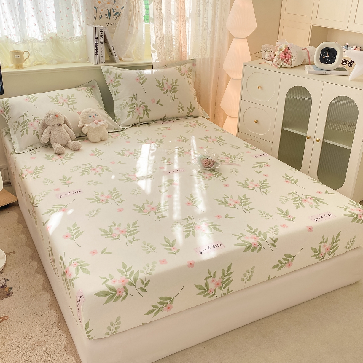 91家纺网 家纺一手货源 找家纺 女子家纺 2026新款全棉纯棉印花小清新系列单床笠单品床笠床笠单件 扶绿花园