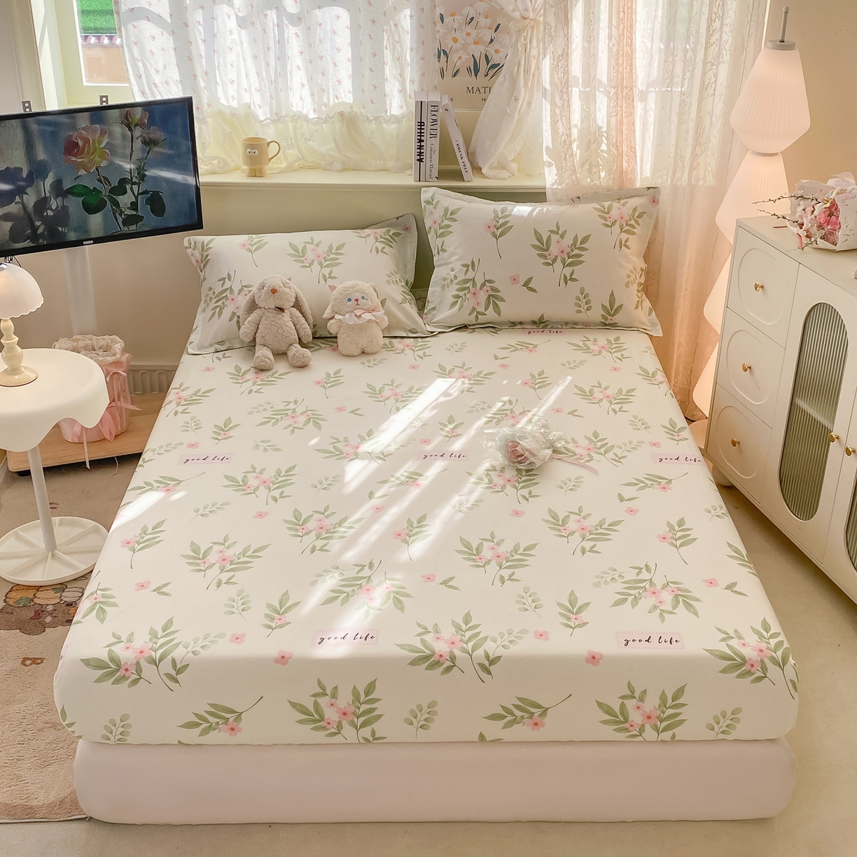 91家纺网 家纺一手货源 找家纺 女子家纺 2026新款全棉纯棉印花小清新系列单床笠单品床笠床笠单件 扶绿花园