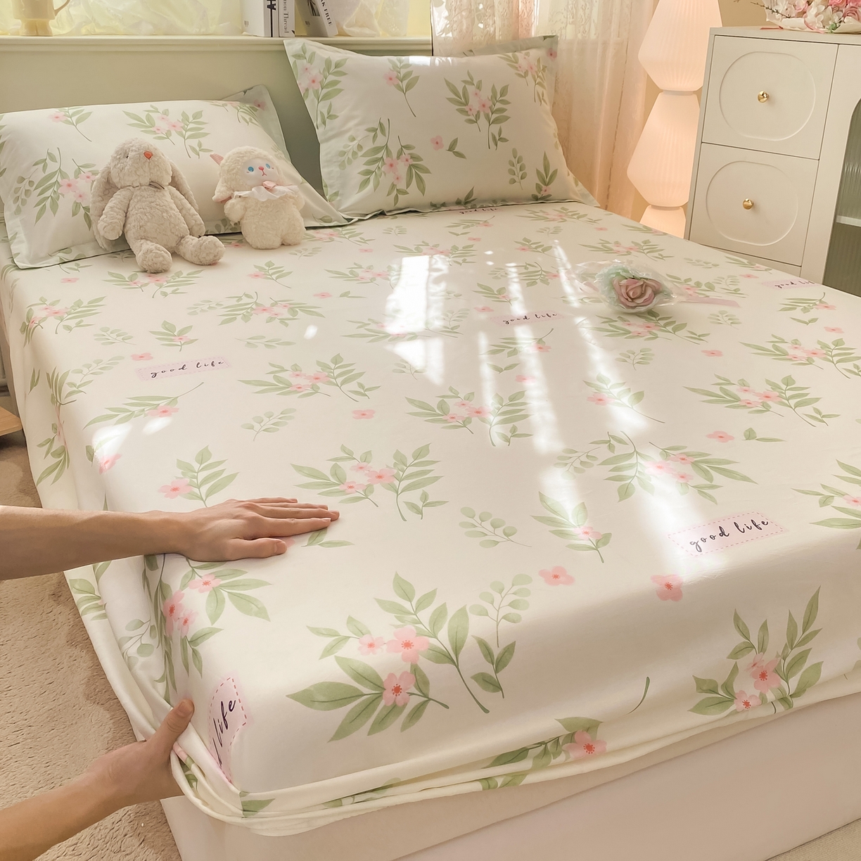 91家纺网 家纺一手货源 找家纺 女子家纺 2026新款全棉纯棉印花小清新系列单床笠单品床笠床笠单件 扶绿花园