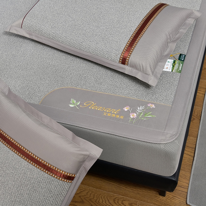 91家纺网 家纺一手货源 找家纺 小牛席业 2026新款加厚款-艾草清新养生席（床笠款） 加厚款-艾草清香养生（床笠款）-灰色
