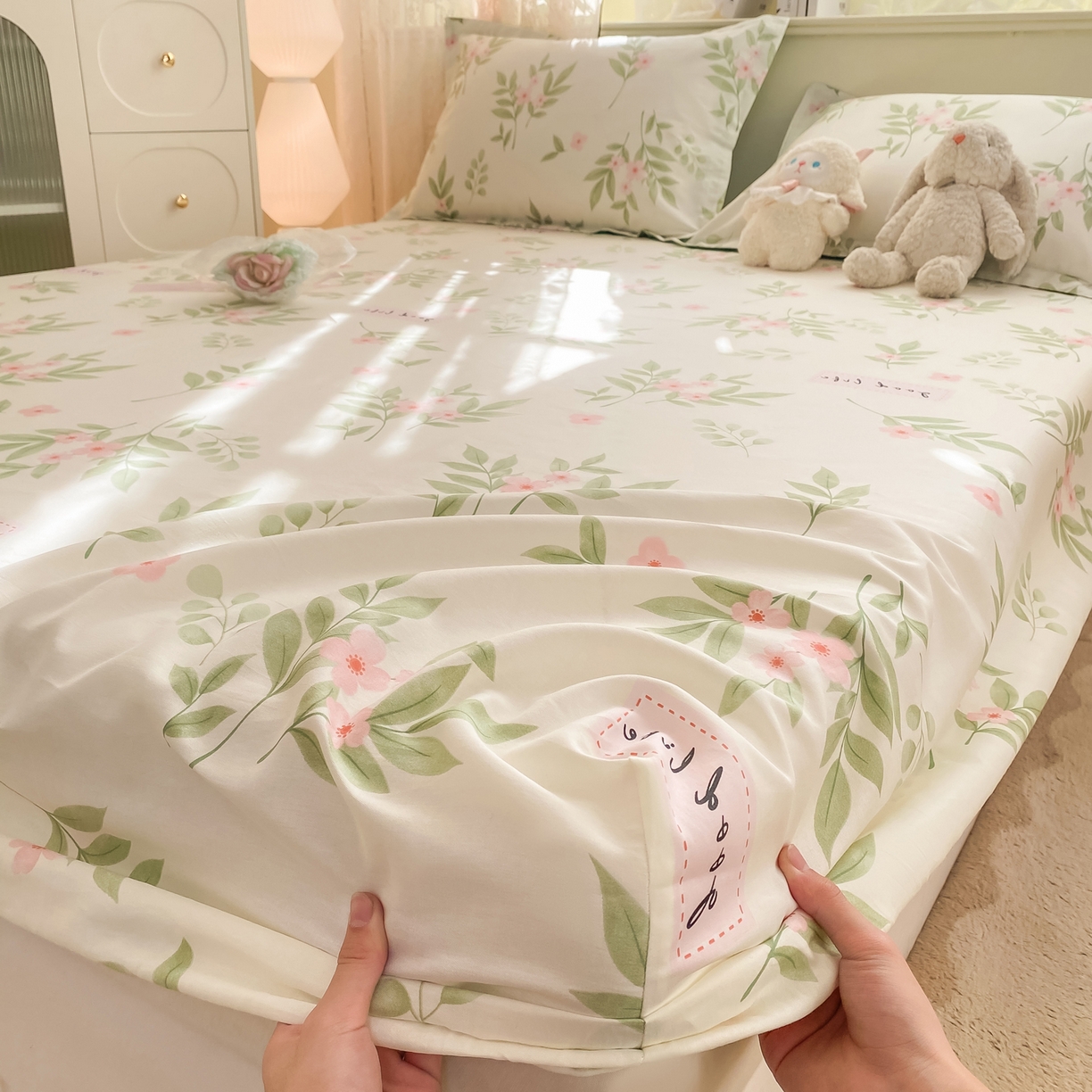 91家纺网 家纺一手货源 找家纺 女子家纺 2026新款全棉纯棉印花小清新系列单床笠单品床笠床笠单件 扶绿花园