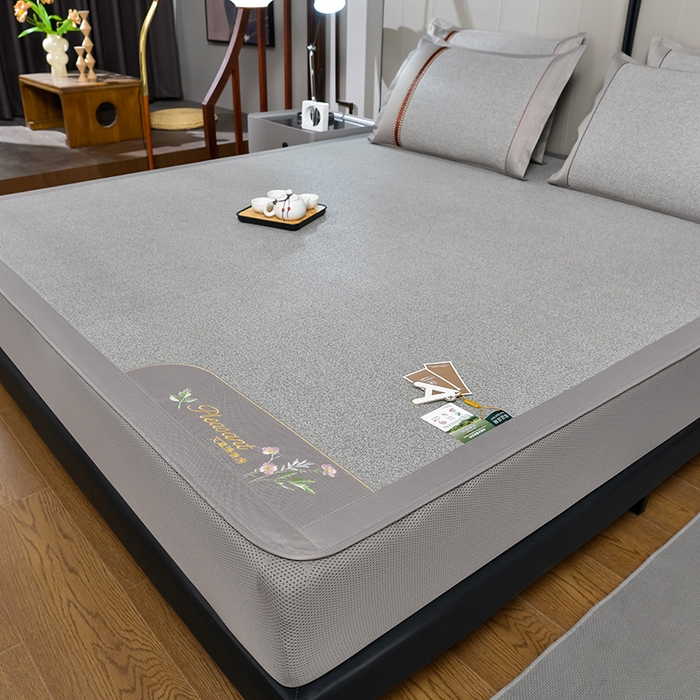 91家纺网 家纺一手货源 找家纺 小牛席业 2026新款加厚款-艾草清新养生席（床笠款） 加厚款-艾草清香养生（床笠款）-灰色