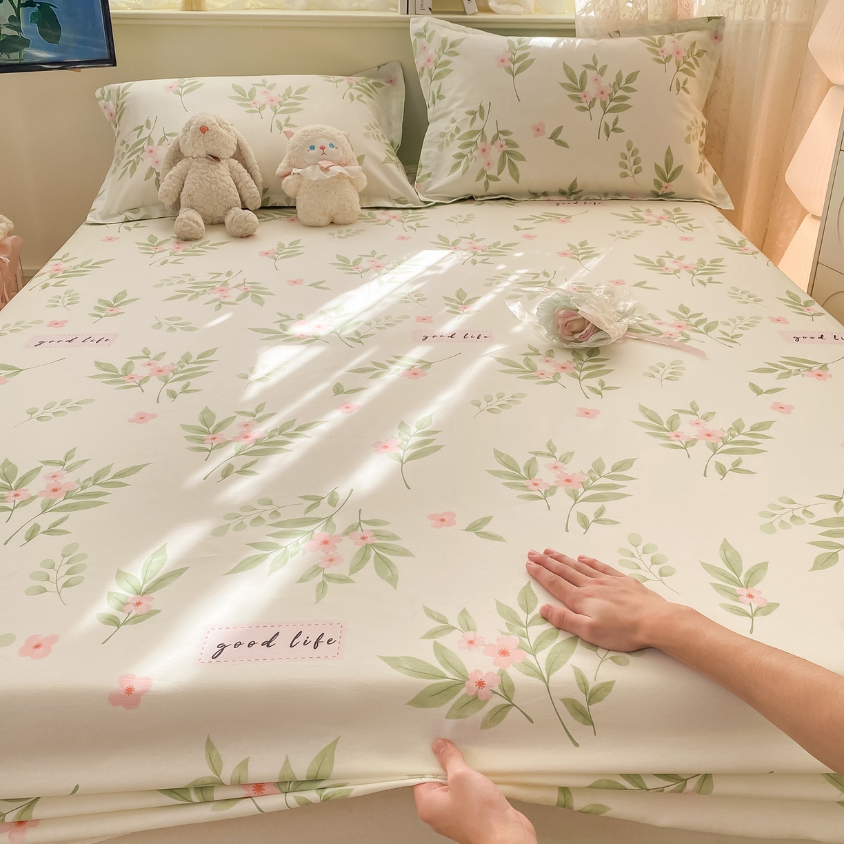 91家纺网 家纺一手货源 找家纺 女子家纺 2026新款全棉纯棉印花小清新系列单床笠单品床笠床笠单件 扶绿花园