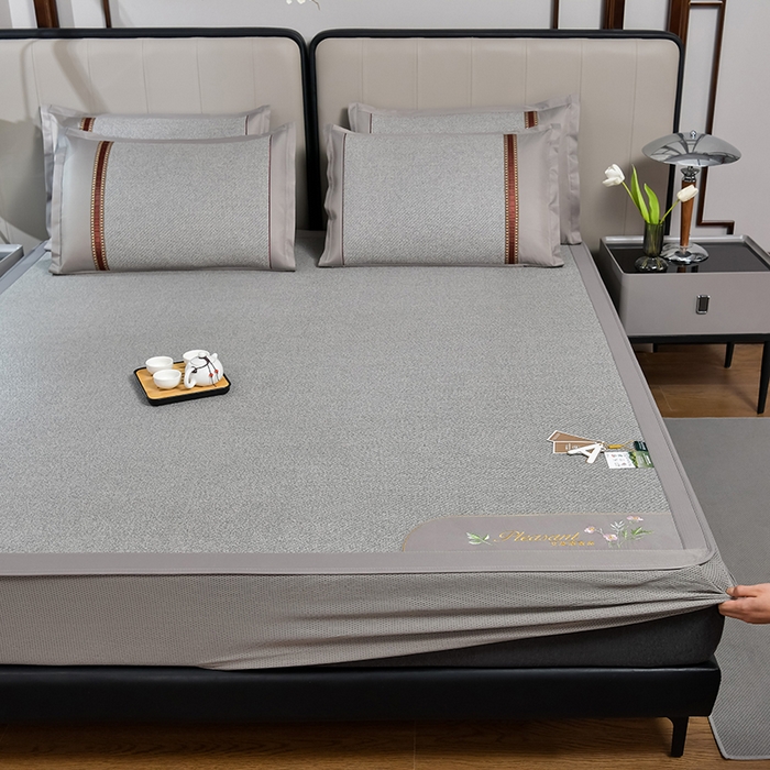 91家纺网 家纺一手货源 找家纺 小牛席业 2026新款加厚款-艾草清新养生席（床笠款） 加厚款-艾草清香养生（床笠款）-灰色