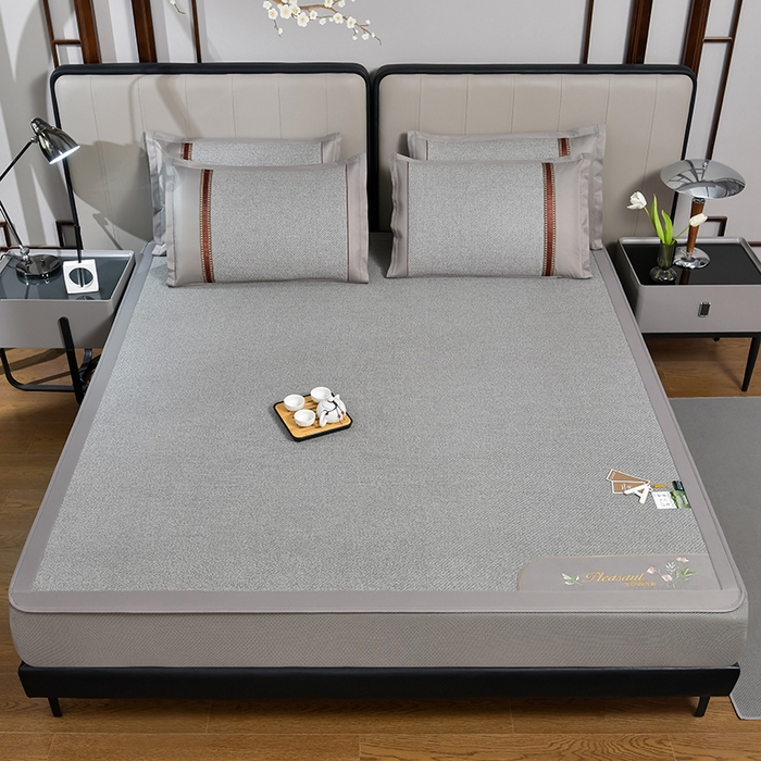 91家纺网 家纺一手货源 找家纺 小牛席业 2026新款加厚款-艾草清新养生席（床笠款） 加厚款-艾草清香养生（床笠款）-灰色