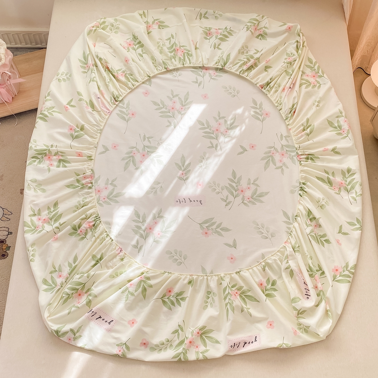 91家纺网 家纺一手货源 找家纺 女子家纺 2026新款全棉纯棉印花小清新系列单床笠单品床笠床笠单件 扶绿花园