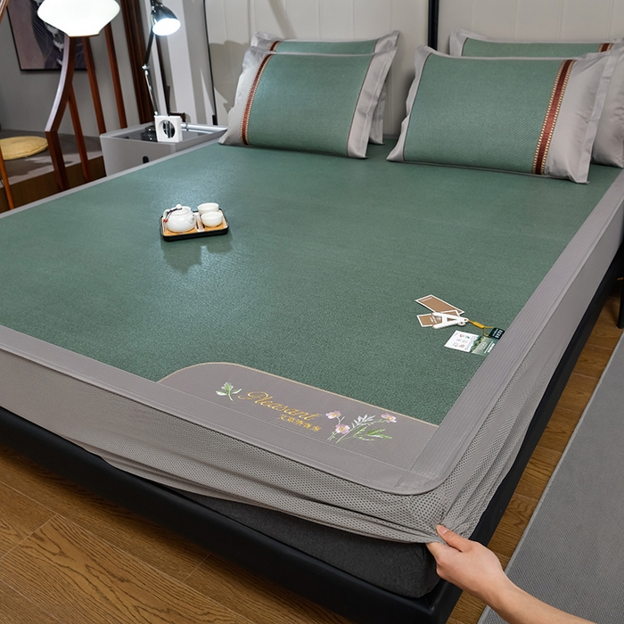 小牛席业 2026新款加厚款-艾草清新养生席（床笠款） 加厚款-艾草清香养生（床笠款）-墨绿