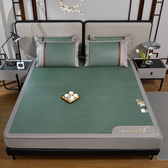 91家纺网 家纺一手货源 找家纺 小牛席业 2026新款加厚款-艾草清新养生席（床笠款） 加厚款-艾草清香养生（床笠款）-墨绿