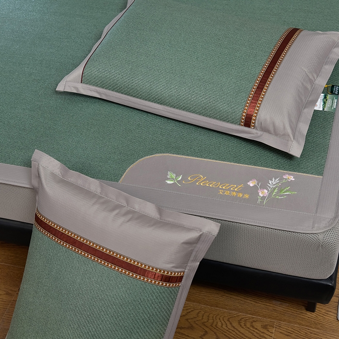 91家纺网 家纺一手货源 找家纺 小牛席业 2026新款加厚款-艾草清新养生席（床笠款） 加厚款-艾草清香养生（床笠款）-墨绿