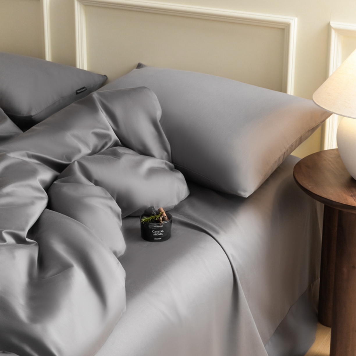 91家纺网 家纺一手货源 找家纺 秀色家纺 2026新款高端100pro新疆长绒棉床上四件套全棉纯棉四季纯色双拼高级感礼品团购四件套-米朵 米朵-雅士灰