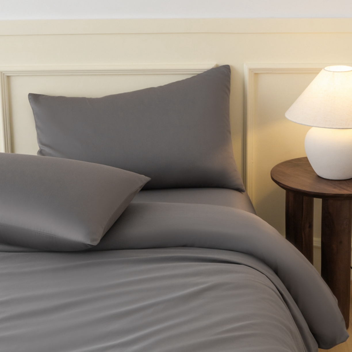 91家纺网 家纺一手货源 找家纺 秀色家纺 2026新款高端100pro新疆长绒棉床上四件套全棉纯棉四季纯色双拼高级感礼品团购四件套-米朵 米朵-雅士灰